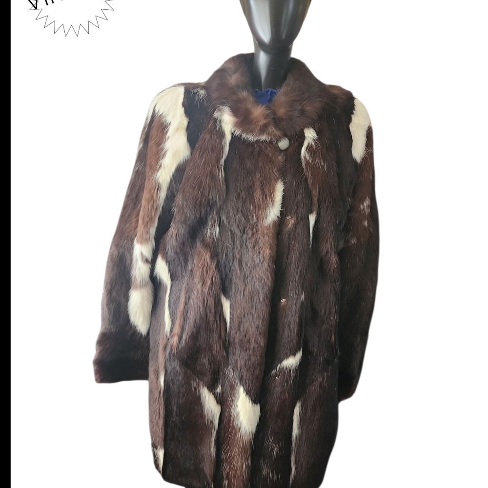 Rare Unique Brown Sable White Skunk Fur Coat.